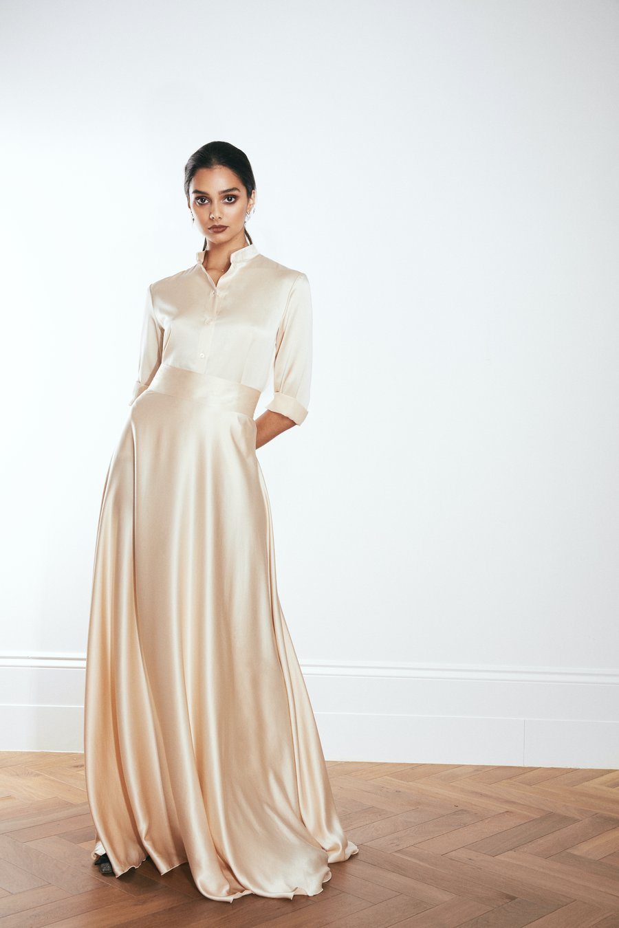 the long flirt , shirt dress , silk dress  - valle + vik